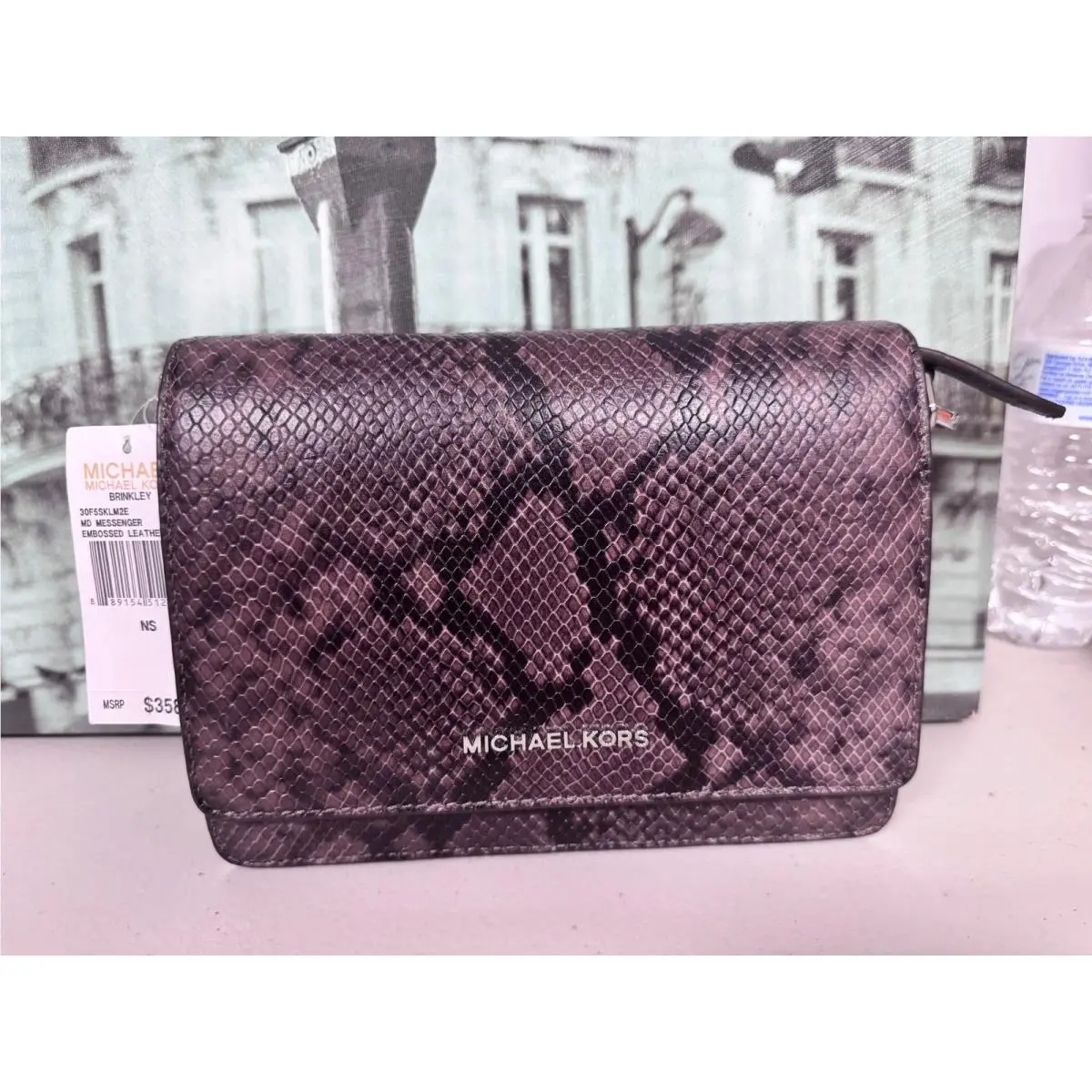 Michael Kors 30F5SKLM2E Brinkley Medium Snake-embossed Leather Messenger Bag