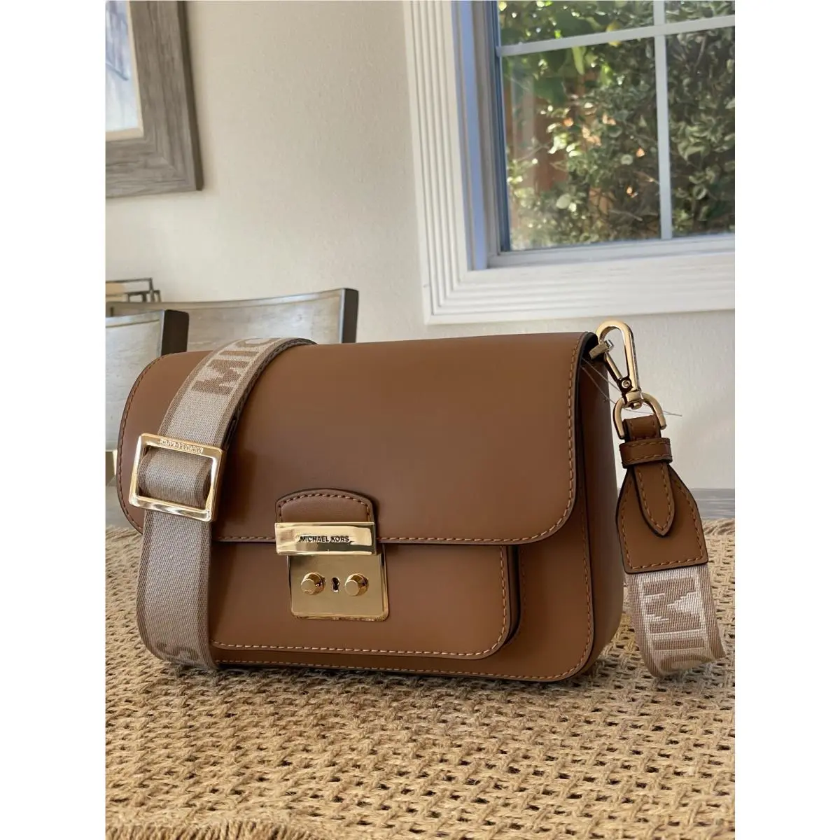 Michael Kors Sloan Editor Medium Flap Messenger Leather Bag Cuoio