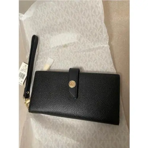 Michael Kors MK Charm Large Carryall Leather Wristlet Black 32F0G0KW9L