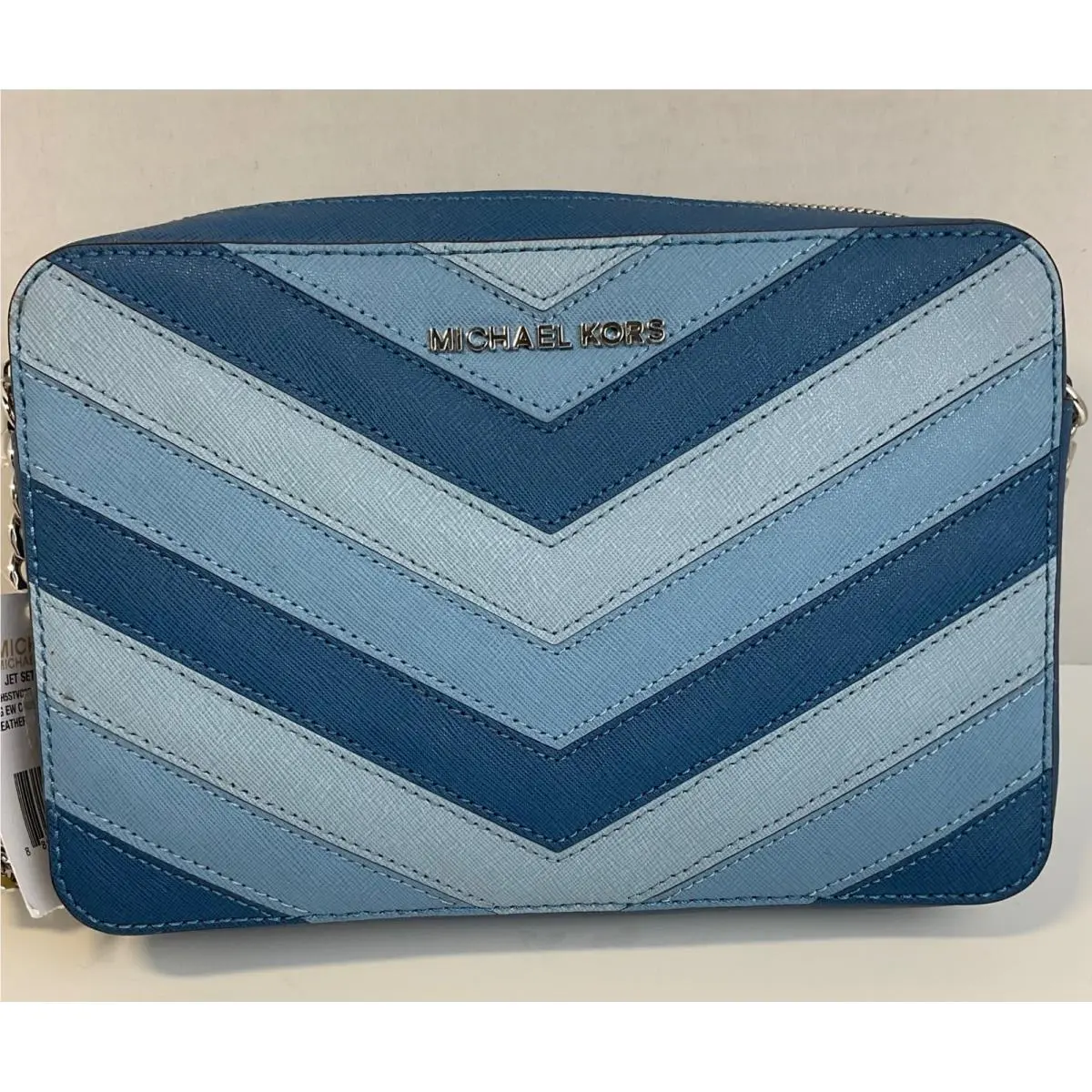 Michael Kors Jet Set Travel LG EW Crossbody Sky Blue Chevron Leather 32H5STVC20