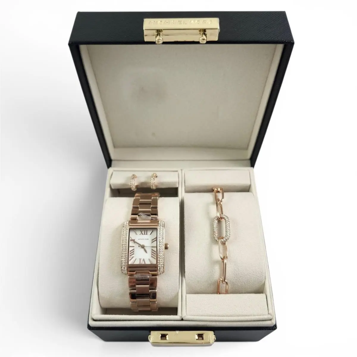 Petite Emery Rose Gold Pave Watch Bracelet Earring Set MK4838 by Michael Kors