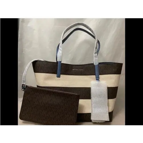 Michael Kors Illustrations Stripe Canvas Large East West Brown/denim）