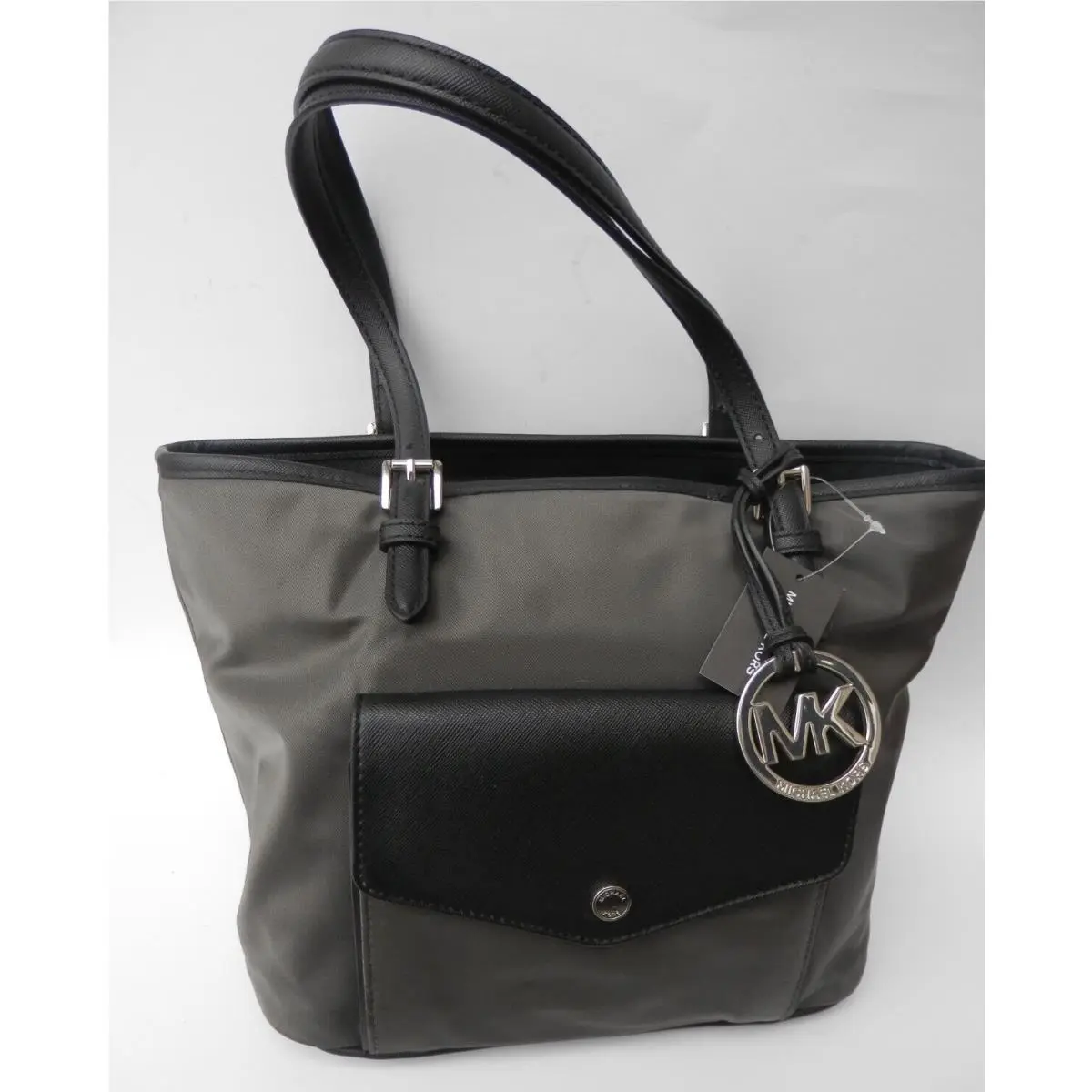 Michael Kors MK Saffiano Leather Pocket Nylon Tote Shoulder Bag Purse