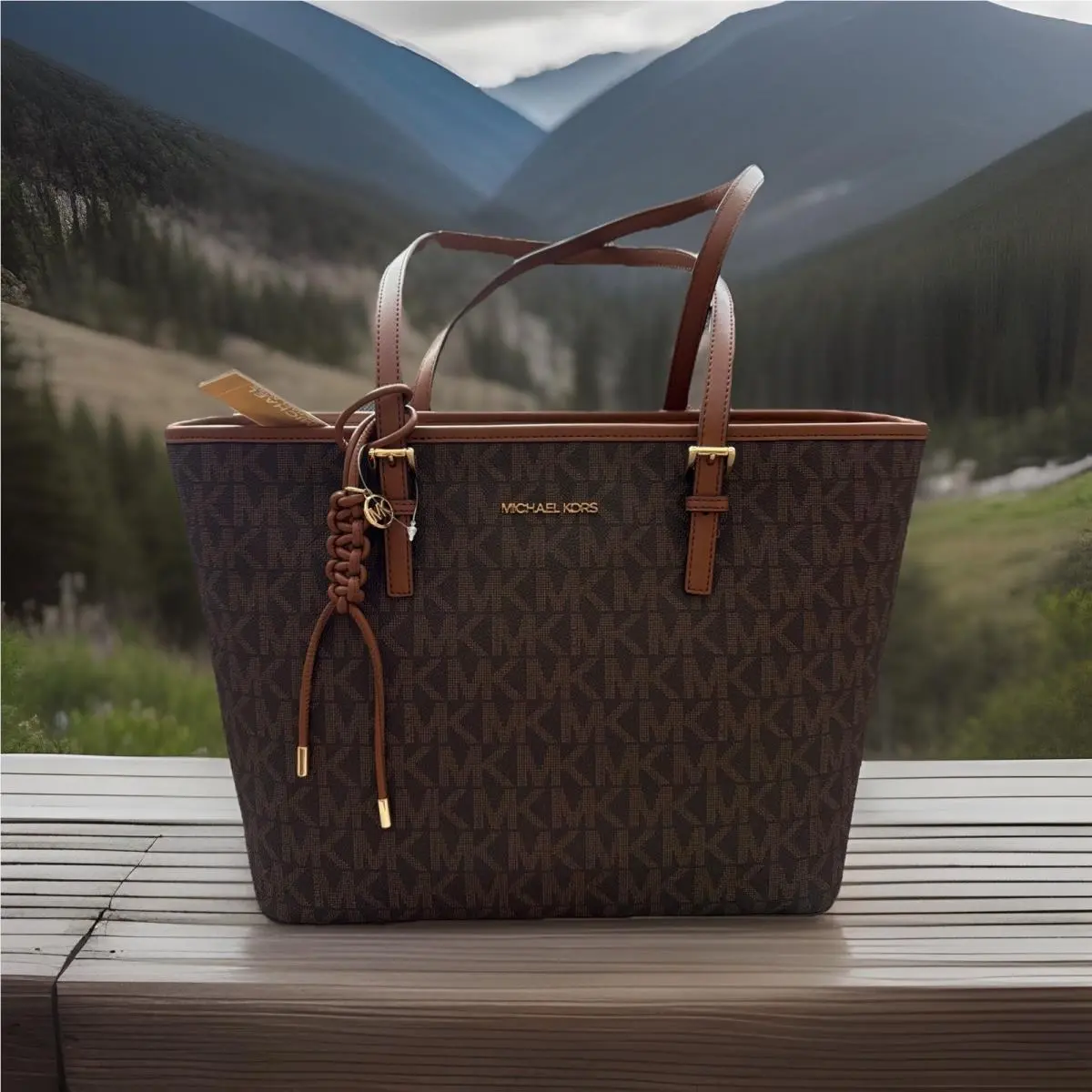 Jet Set Brown/luggage TZ Top Zip Tote W/ Hang Charm by Michael Kors