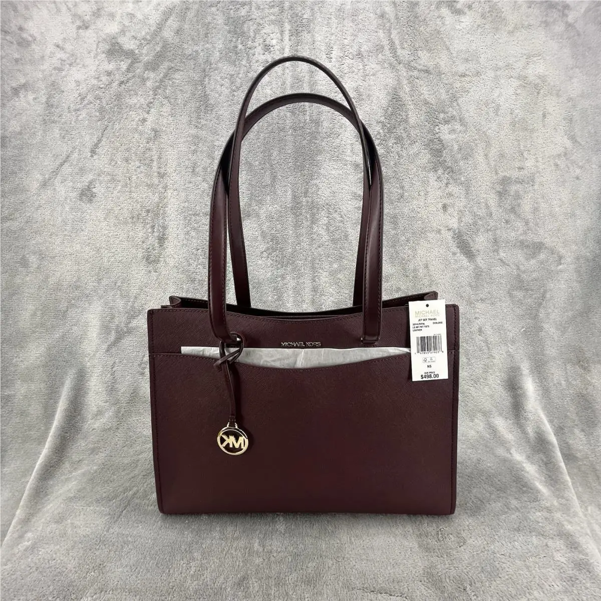 Michael Kors Jet Set Travel Large Saffiano Leather Pocket Tote Oxblood Tags