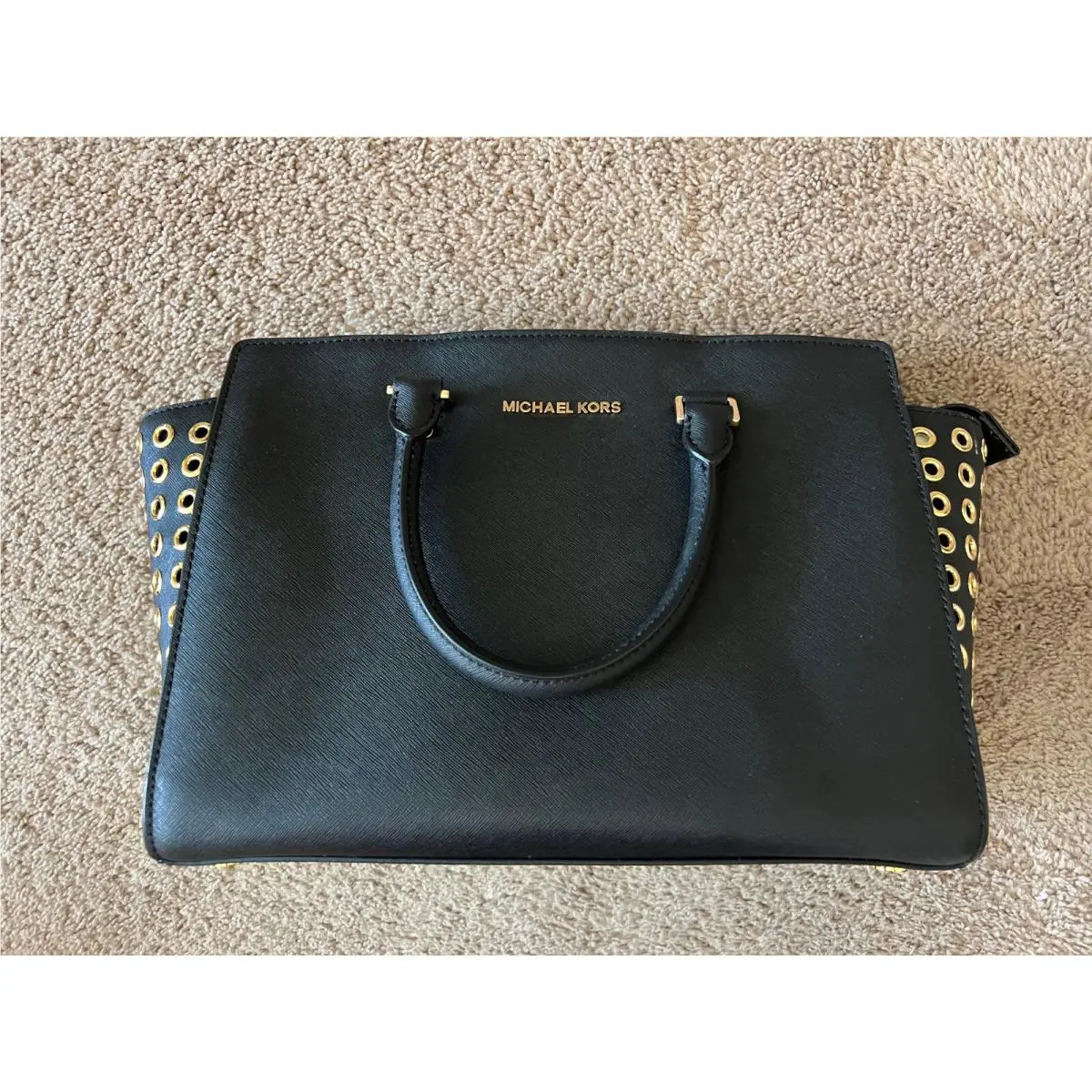 Michael Kors Selma Large Saffiano Grommet Satchel Black Store Display