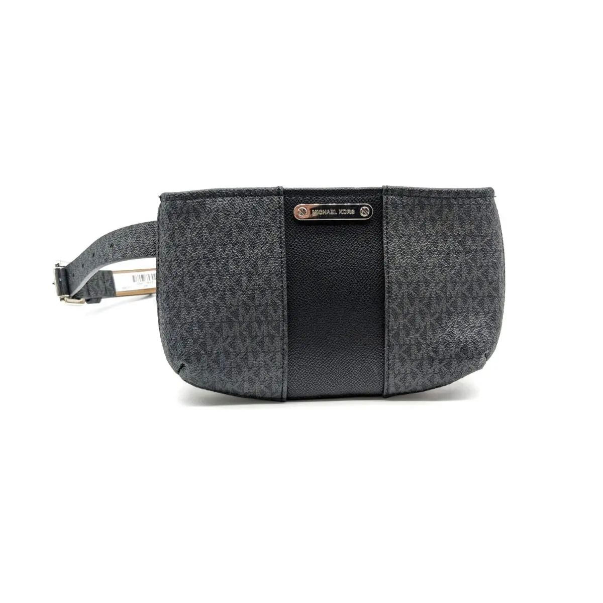 Michael Kors Logo Center Stripe Faux-leather Belt Bag /fanny Pack -black -s/m