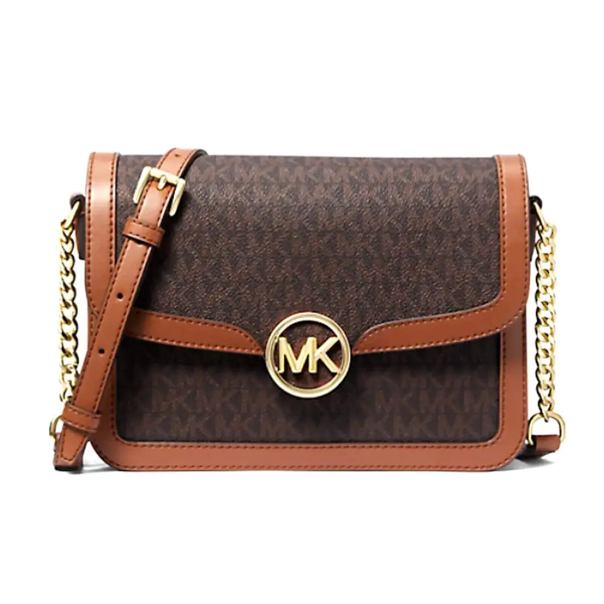 Michael Kors Leida Medium Signature Logo Shoulder Handbag Brown Nip