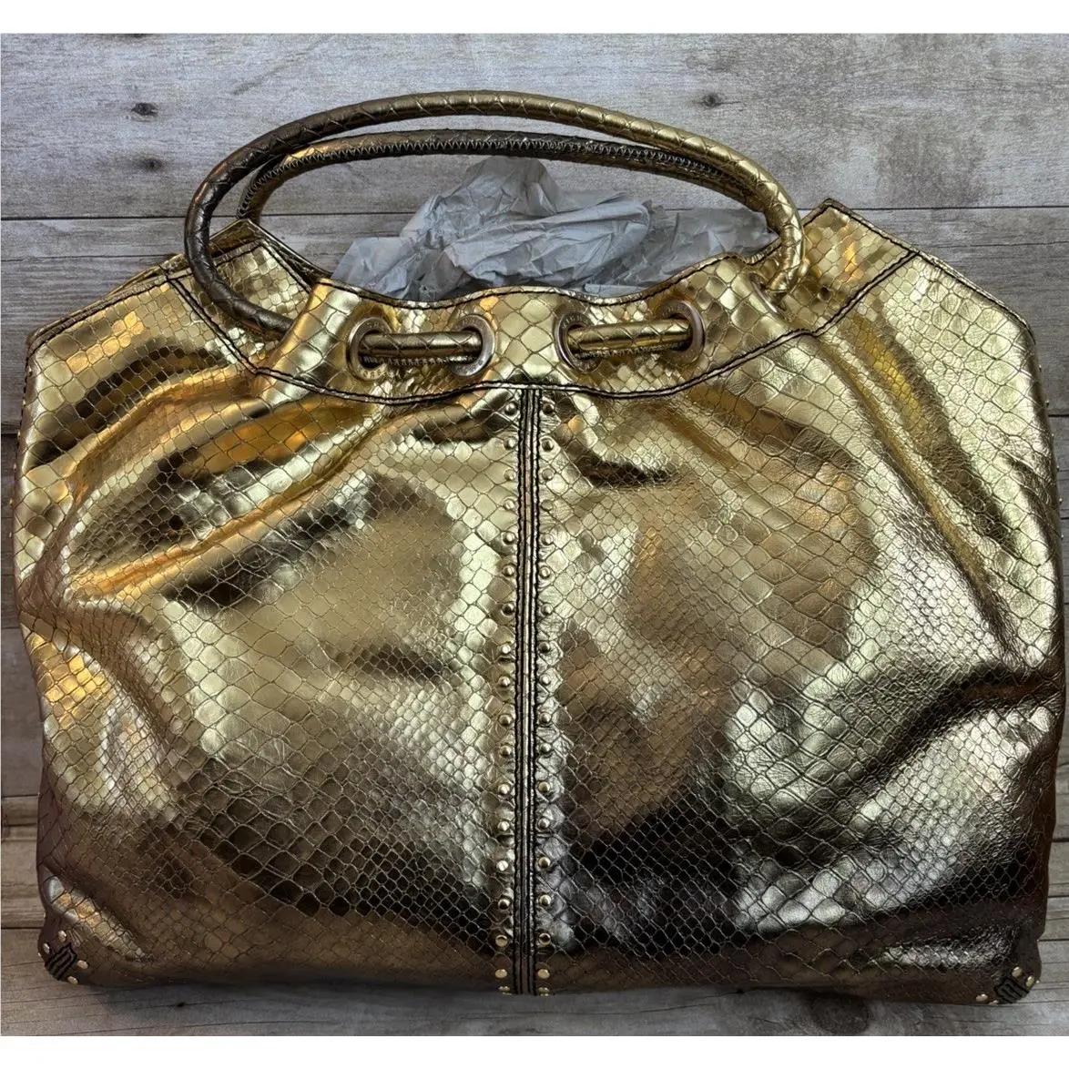 Astor Metallic Gold Snake Ombré Leather Tote Purse Bag by Michael Kors