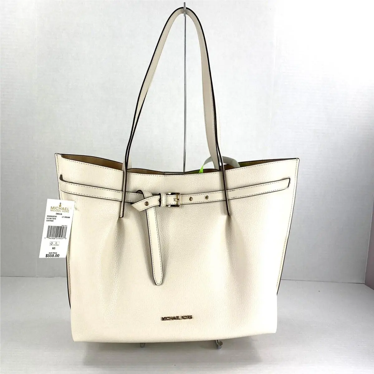 Michael Kors Emilia Large East West Tote Bag White Cream Leather B2X