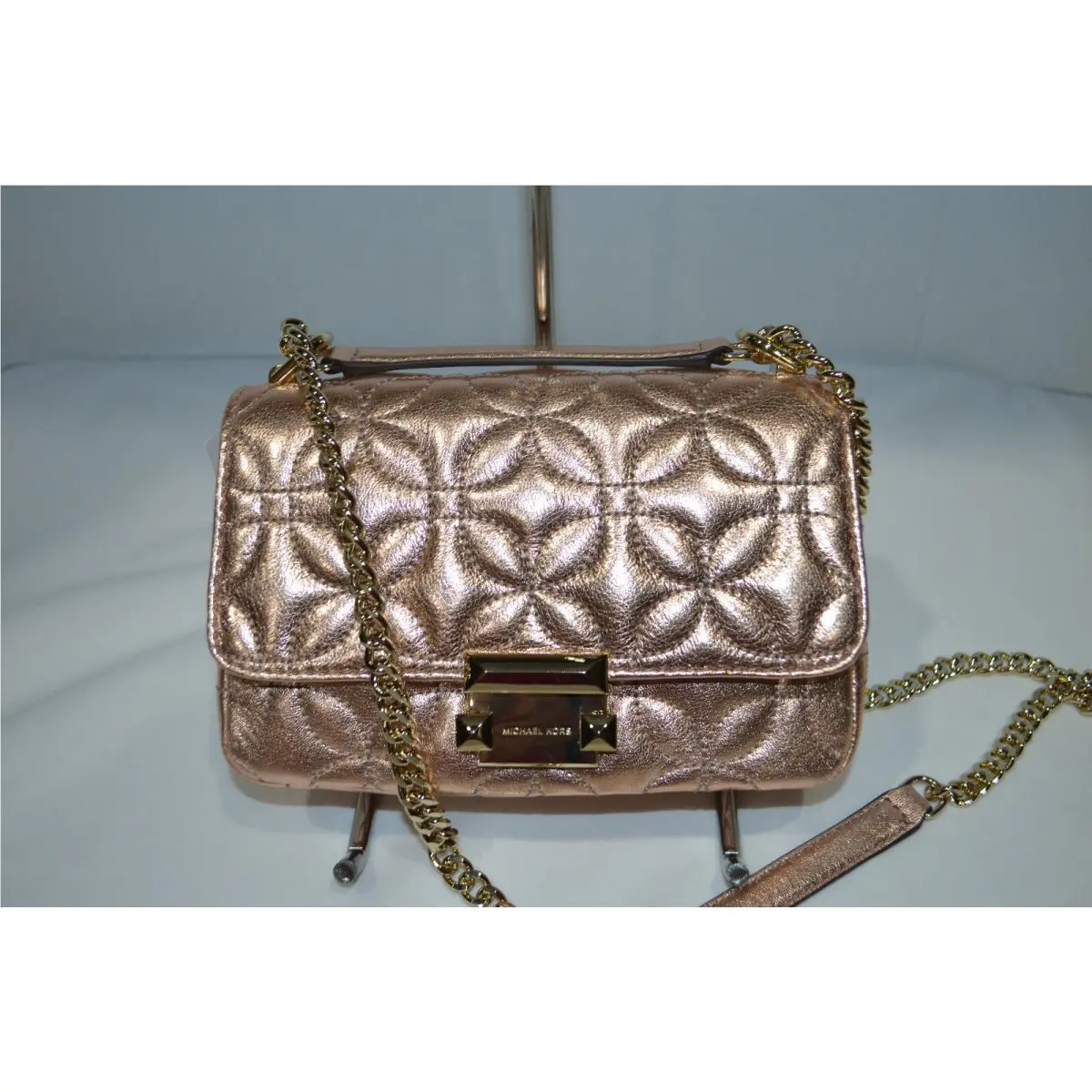 Michael Kors Sloan Small Floral Quilted Rose Gold Leather Shoulder Bag
