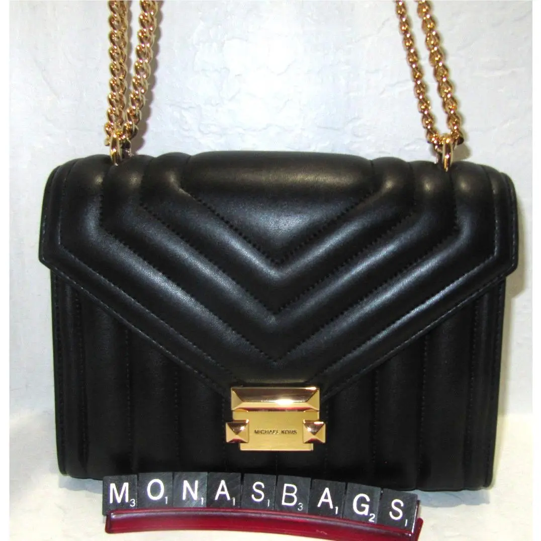 Michael Kors Whitney Medium Flap Shoulder Bag Black Quilted Leather