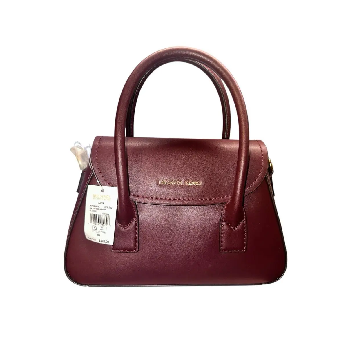 Michael Kors MK Katya Small Satchel Leather Crossbody Purse Handbag Maroon