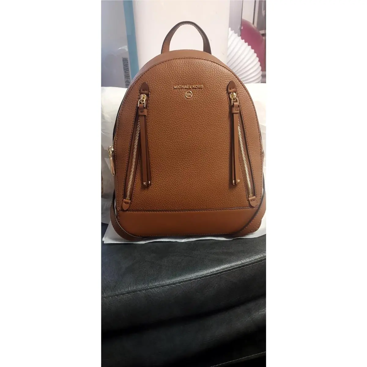 Michael Kors Brooklyn Medium Pebbled Luggage Leather Backpack