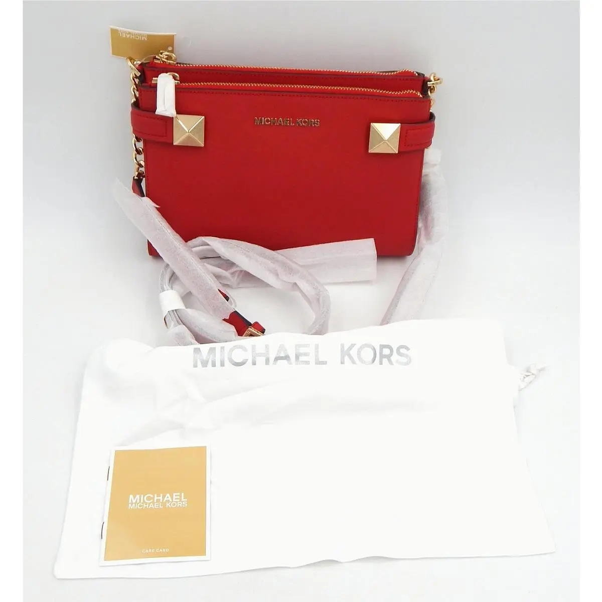 Michael Kors Karla Med Purse Bright Red Saffiano Leather East West Crossbody Bag