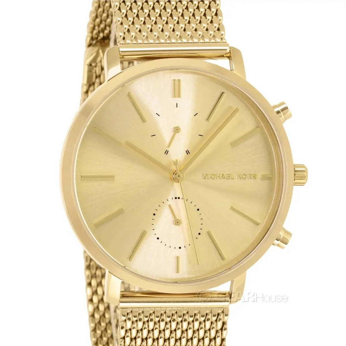 Michael Kors Blake Men Multifunction Watch Gold Dial Stainless Steel Mesh Band