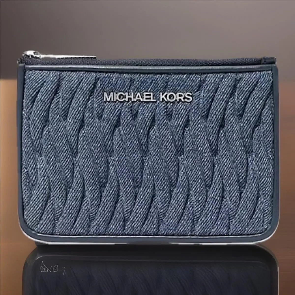 Michael Kors Jet Set Travel Women SM Matelassé Wristlet Pouch Denim