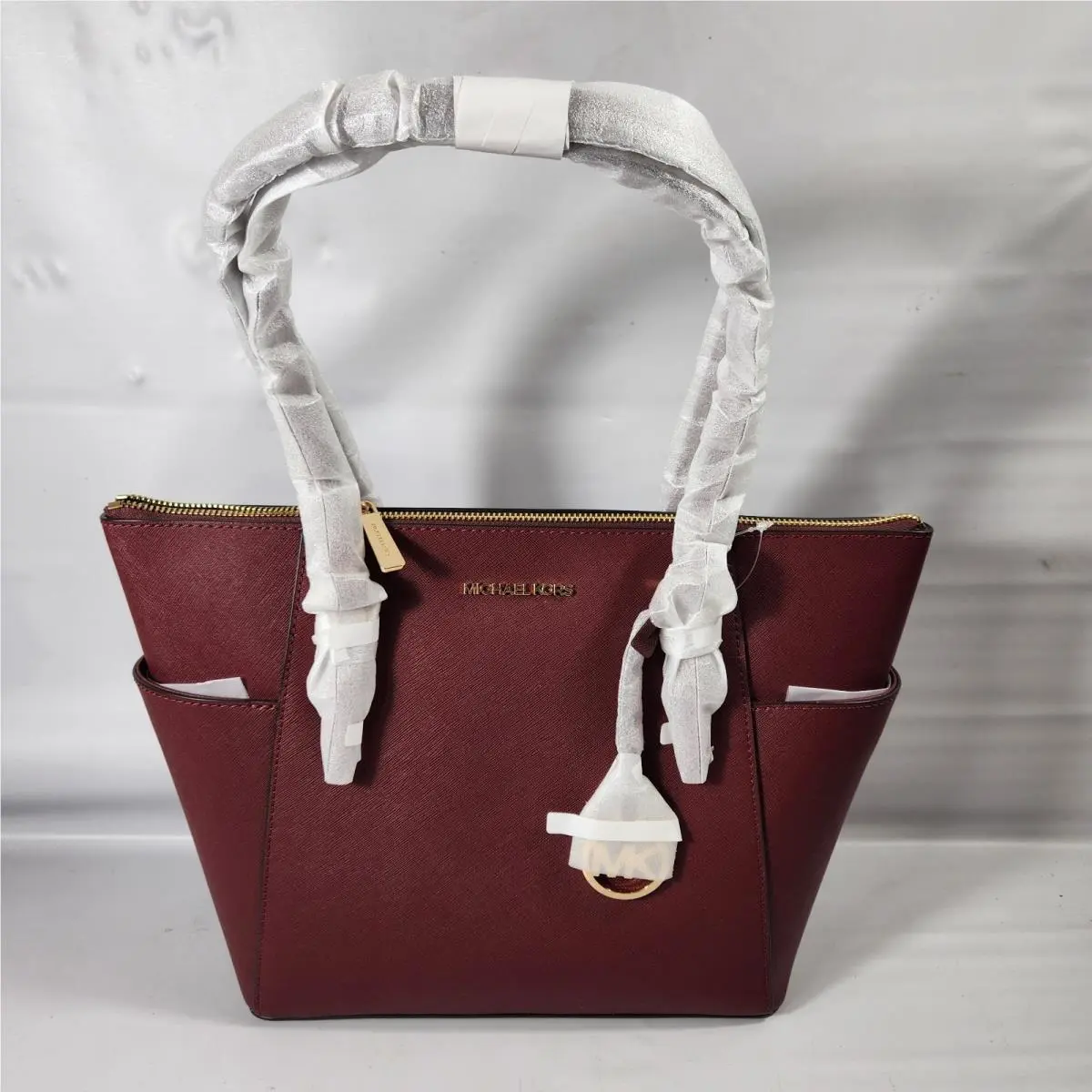 Michael Kors Jet Set East West Top Zip Leather Tote Burgundy