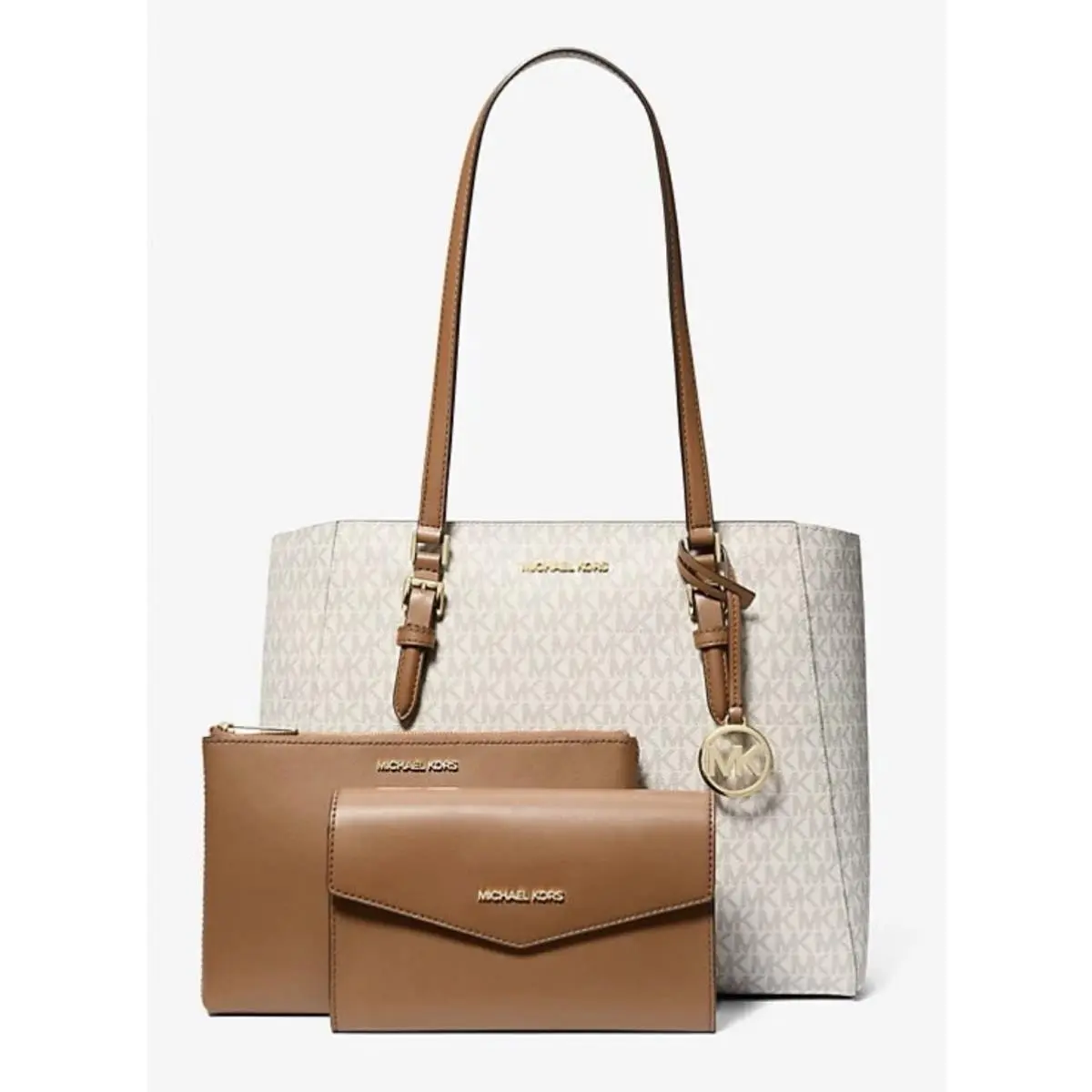 Michael Kors Charlotte Large 3 in 1 Zip Tote Shoulder Bag Crossbody MK Vanilla