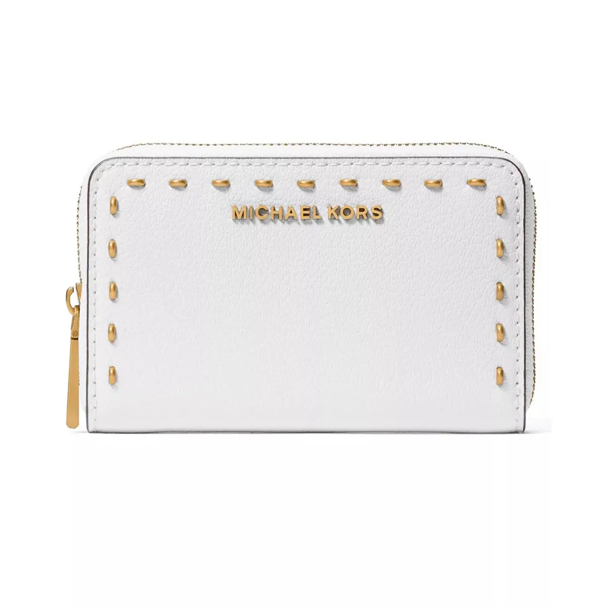 Michael Kors Jet Set Optic White Leather Small Zip Around Studded Card Case