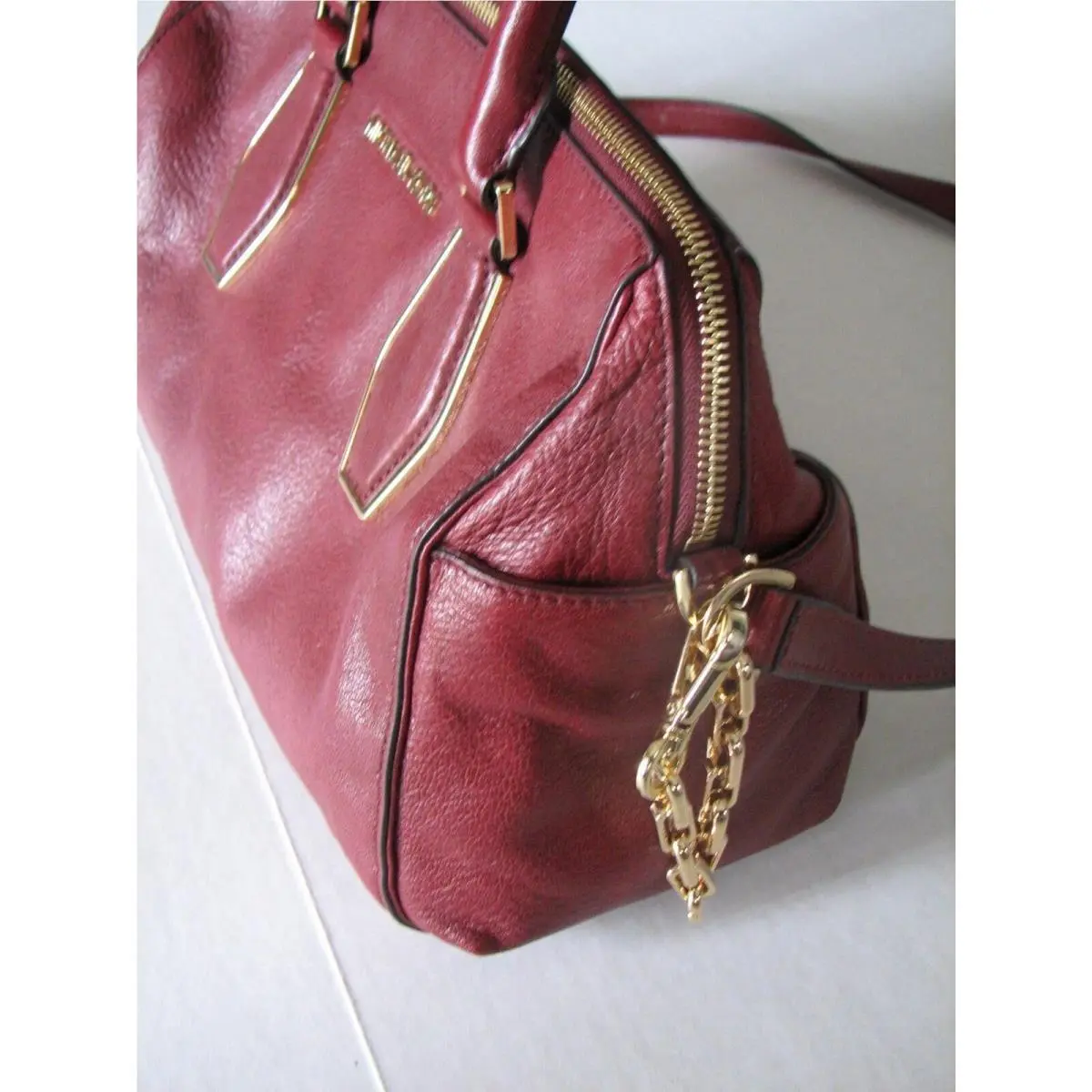 Michael Kors Burgundy Leather Purse Vanessa Claret Chain Satchel Handbag
