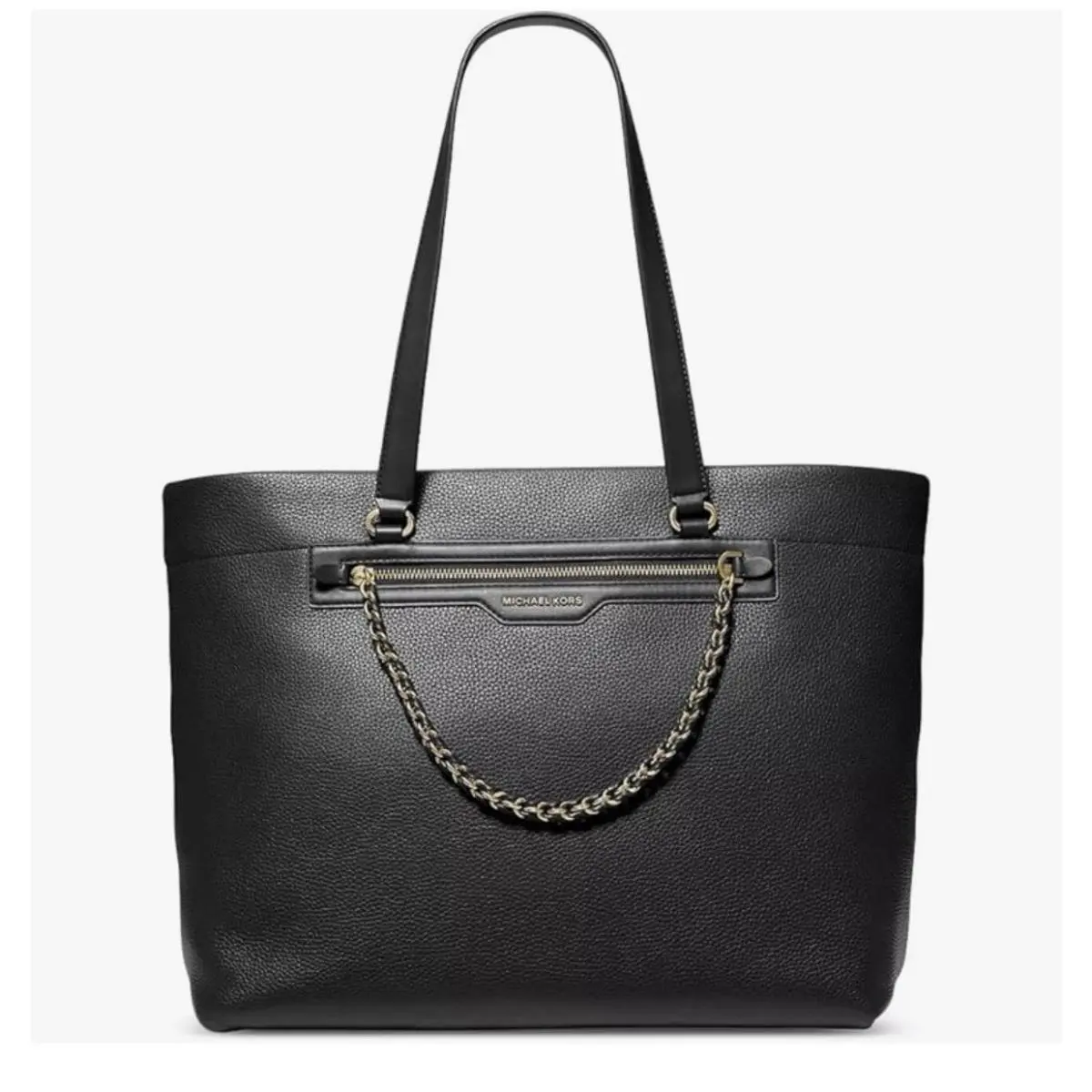 Michael Kos Slater Pebbled Leather Large Tote Shoulder Bag Black