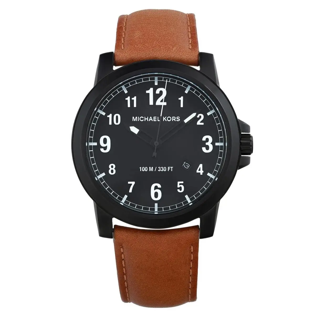 Paxton Black Steel Black Dial Brown Leather Strap Mens Watch MK8502 by Michael Kors