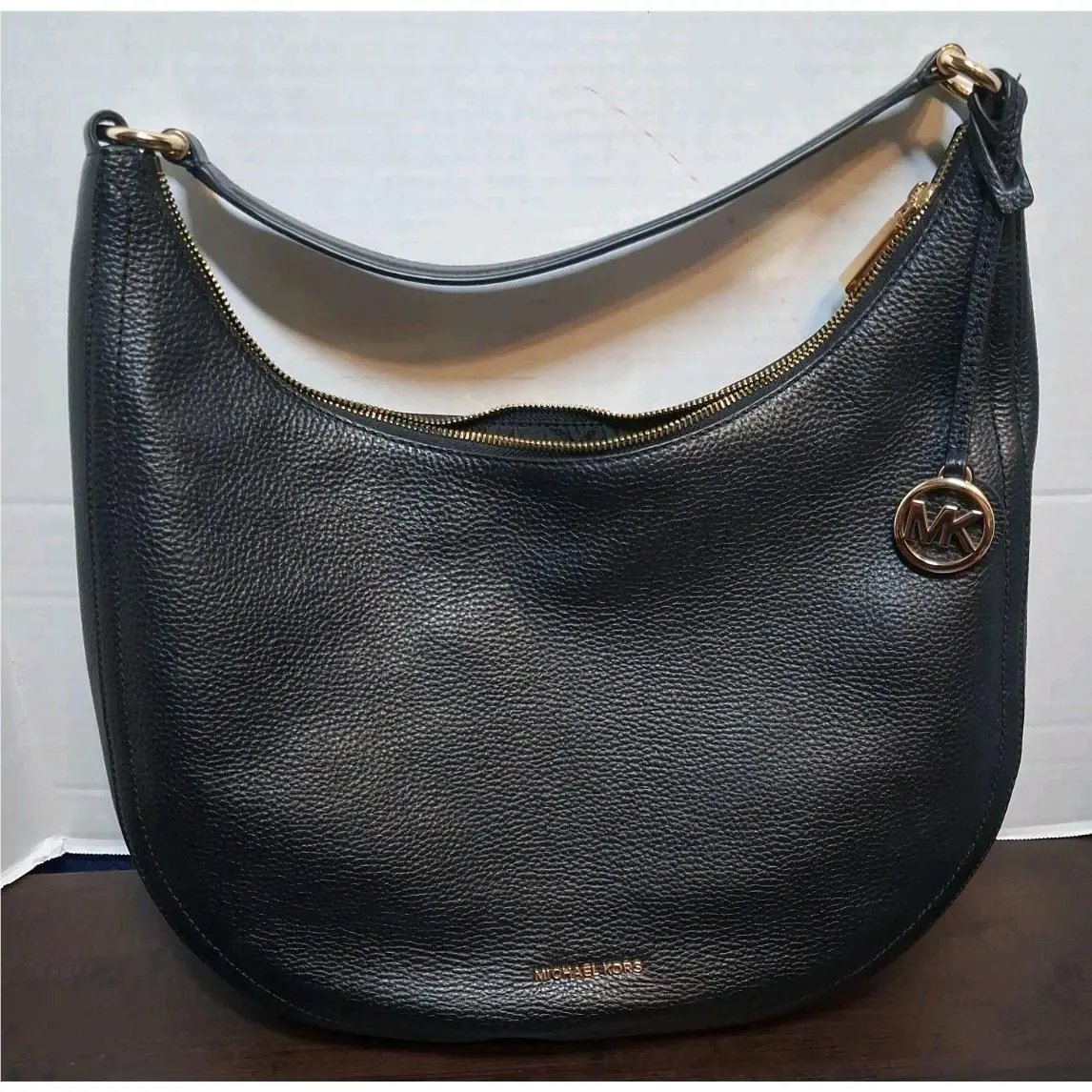 Michael Kors Lydia Black Pebble Leather Large Hobo Shoulder Purse Handbag