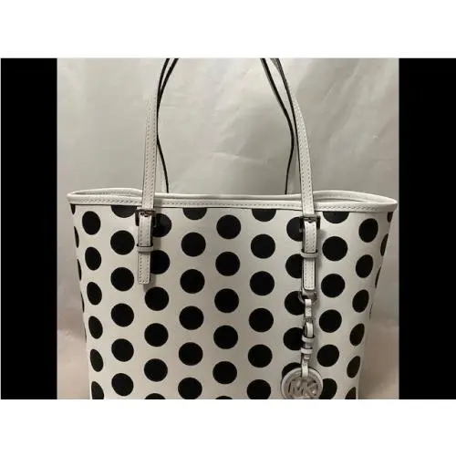 Michael Kors Jet Set Small Travel Tote Dot White Black 30S4SDTT1R