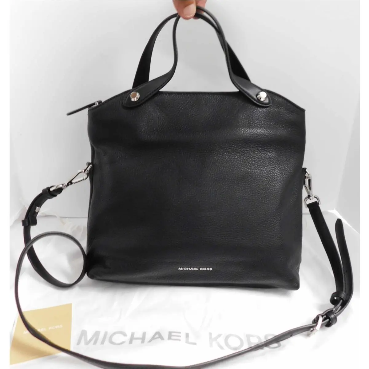 Michael Kors Hyland Satchel Bag Womens Black Pebbled Leather Crossbody