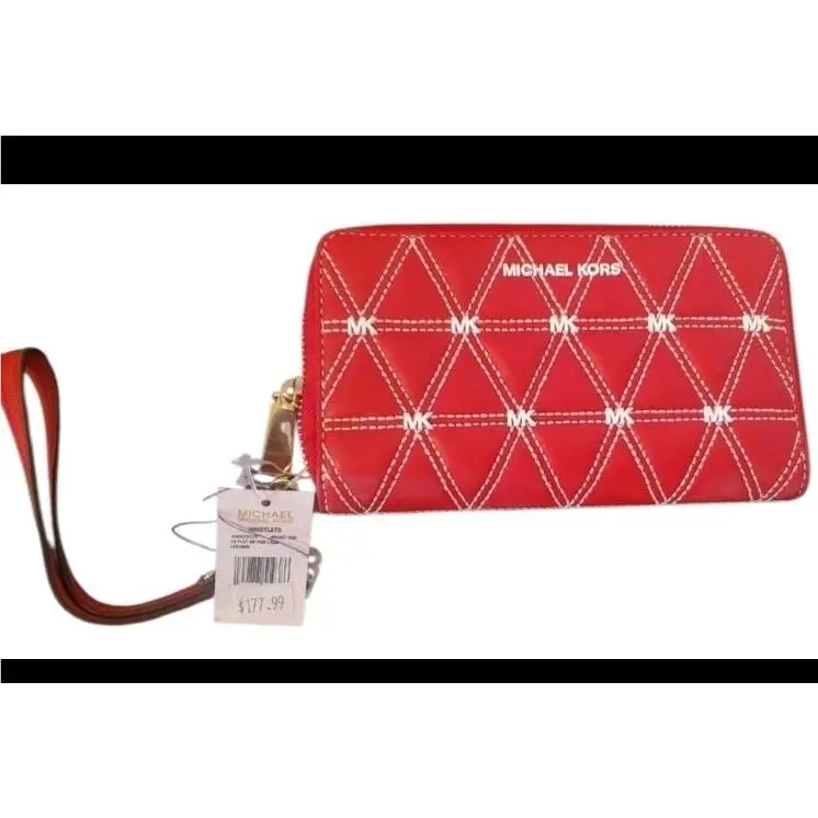 Michael Kors Rhea Red Quilted Zip Wallet