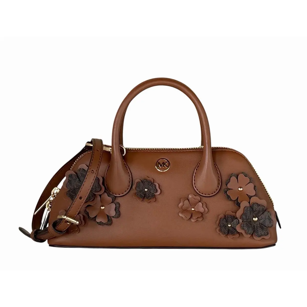 Michael Kors Petra SM Mini Satchel Floral Embellished Crossbody Bag Brown