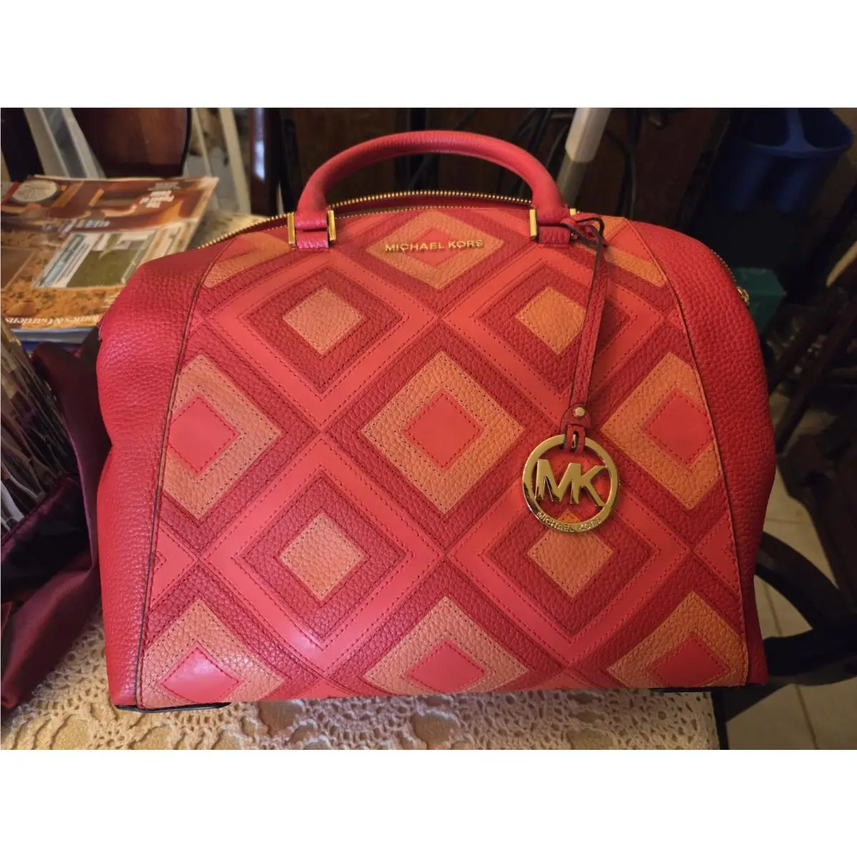 Never-used Michael Kors Leather Large Satchel In Color Sangria