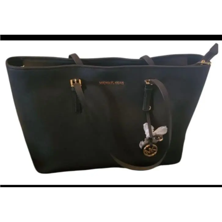 Jet Set Travel Med. Saffiano Leather Tote-luggage Black by Michael Kors