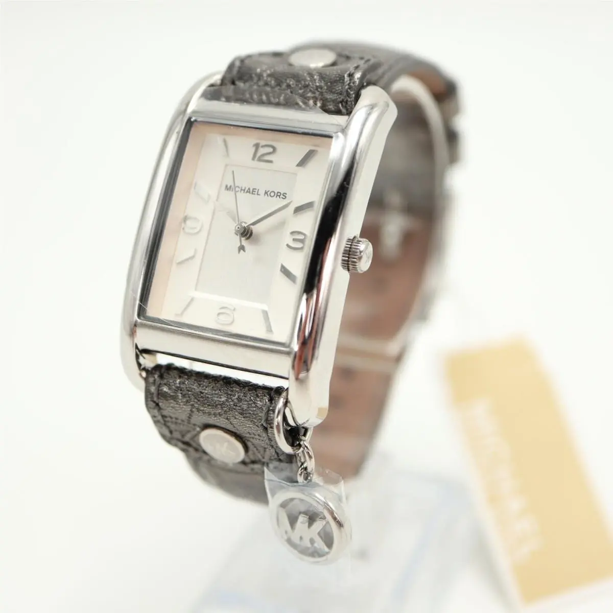 Michael Kors Emery Silver Tone 27mm Tank Womens Watch Leather MK-2247