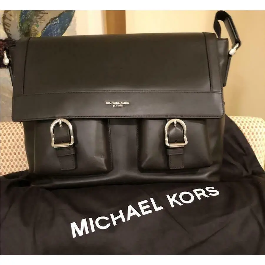 Michael Kors Men`s Collection Kennedy Brown Leather Messenger Briefcase Bag