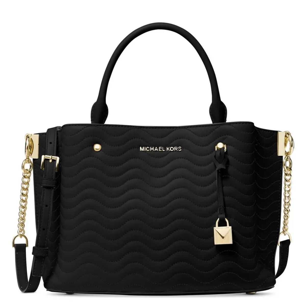Michael Kors Arielle Medium Wavy Quilted Leather Satchel Black