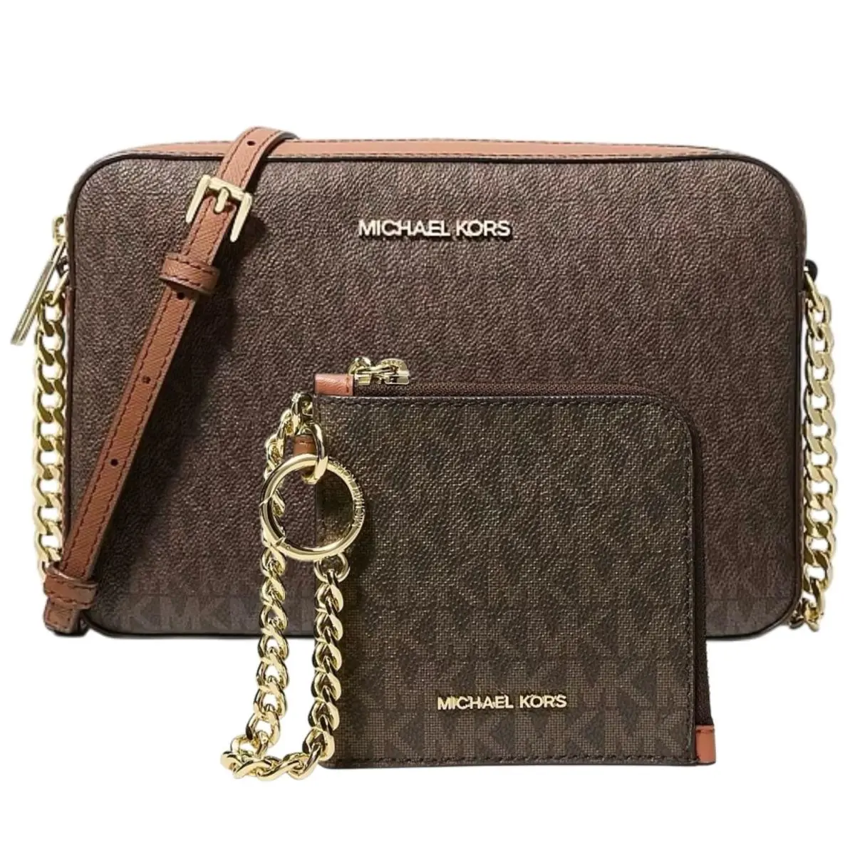 Michael Kors Jet Set Travel East West Crossbody Wallet Set Brown Signature