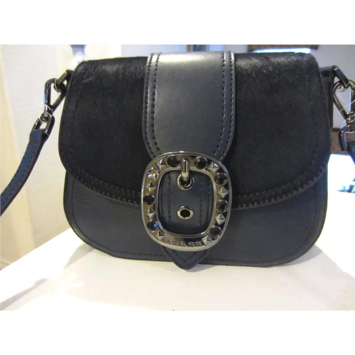 Michael Kors Viola MD Shoulder Flap Crossbody Pebbled Leather/haircalf Midnight