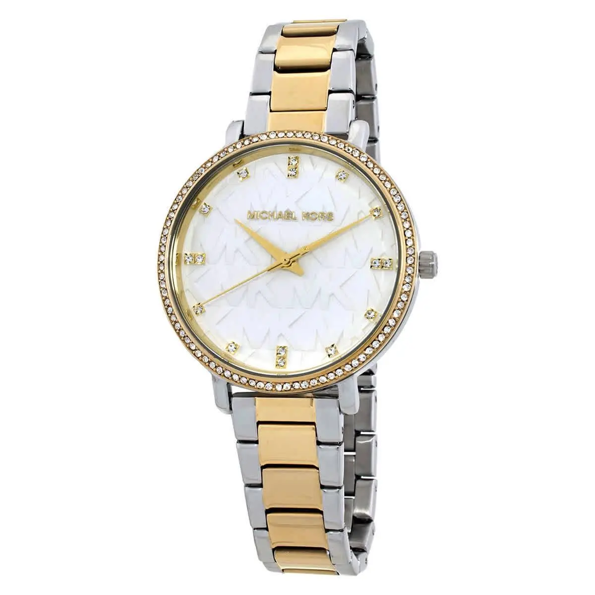 Michael Kors Pyper Quartz Crystal White Dial Ladies Watch MK4918 - White, Dial: White, Band: Two-tone (Silver-tone and Gold-tone)