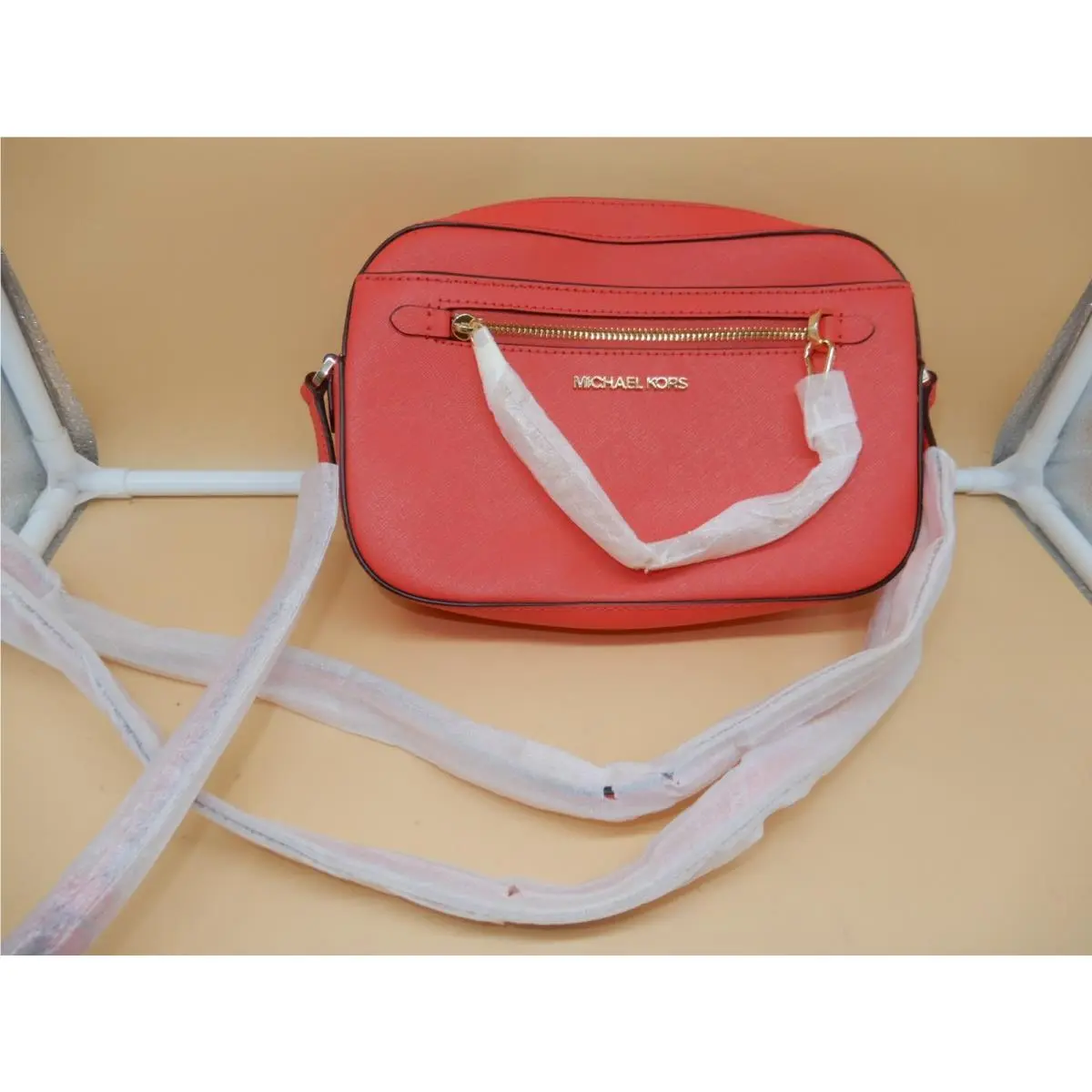 Michael Kors Jet Set Saffiano Leather Crossbody Bag Coral Reef Red