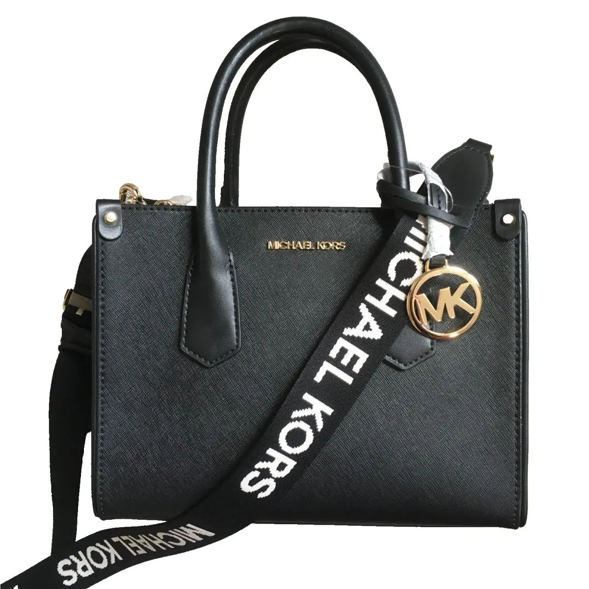 Michael Kors Maple Small Satchel w Wbg Crossbody Bag Black/ Pink Leather