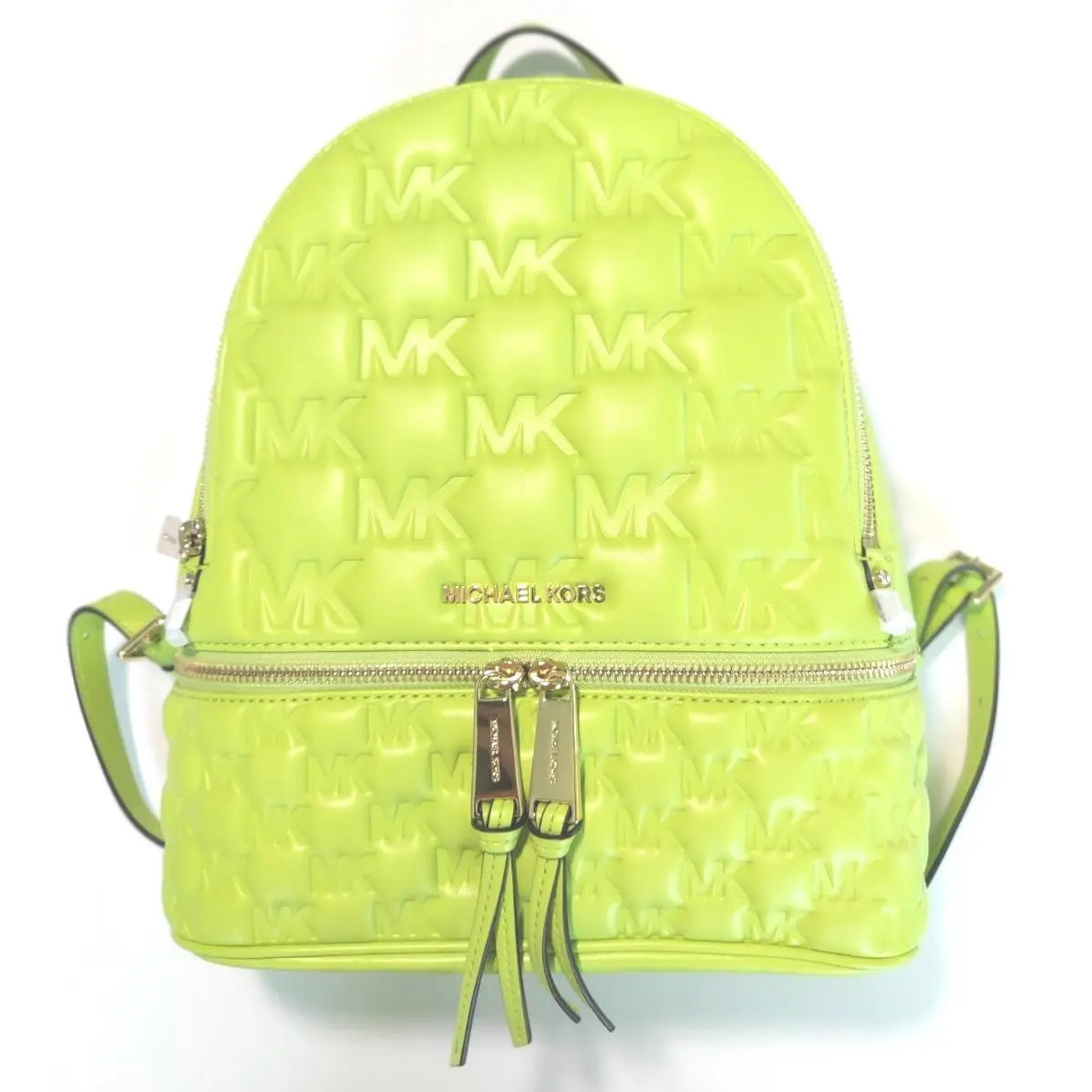 Michael Kors Rhea Zip Medium Backpack Limeade Green Yellow MK Logo