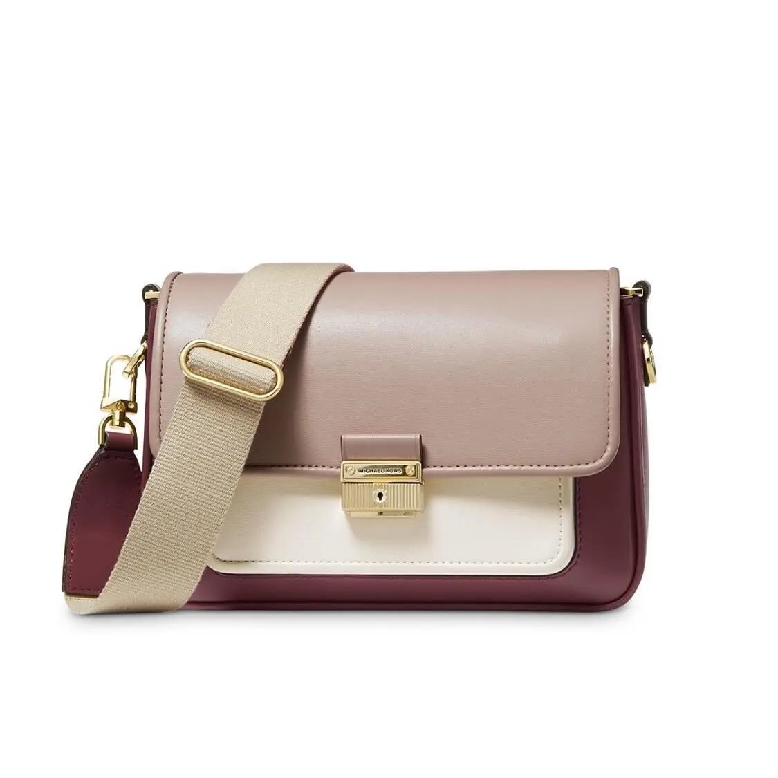 Michael Kors Bradshaw Medium Leather Messenger Bag Dark Barry Multi￼ / Gold