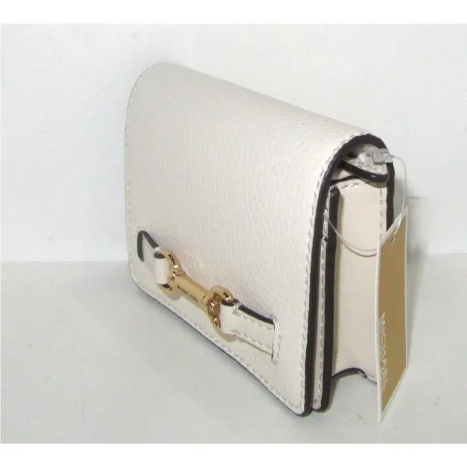 Michael Kors Carson Small Flap Pebbled Leather Card Wallet Light Cream