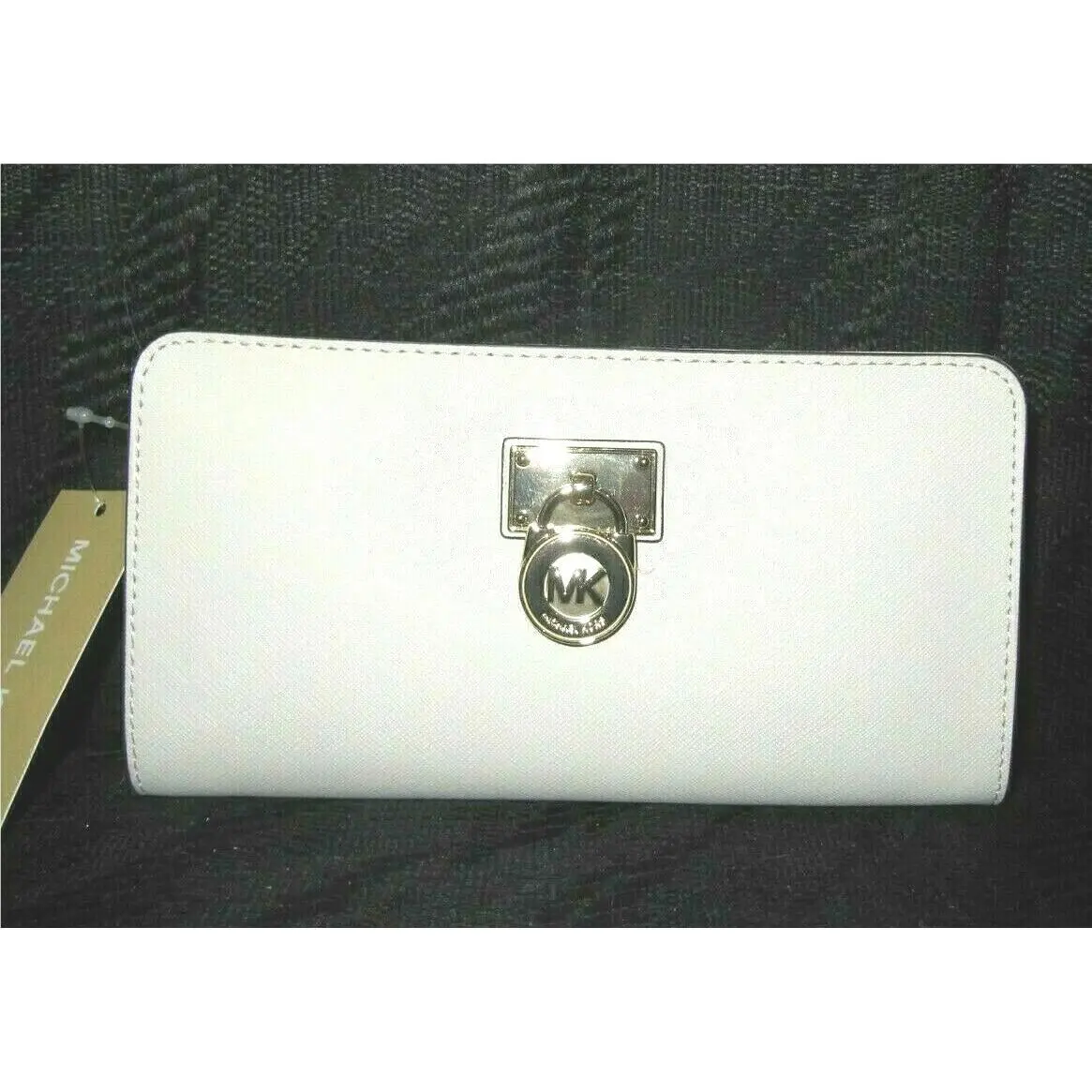Michael Kors Large Zip Around Hamilton Traveler Wallet Ecru Ivory Leather