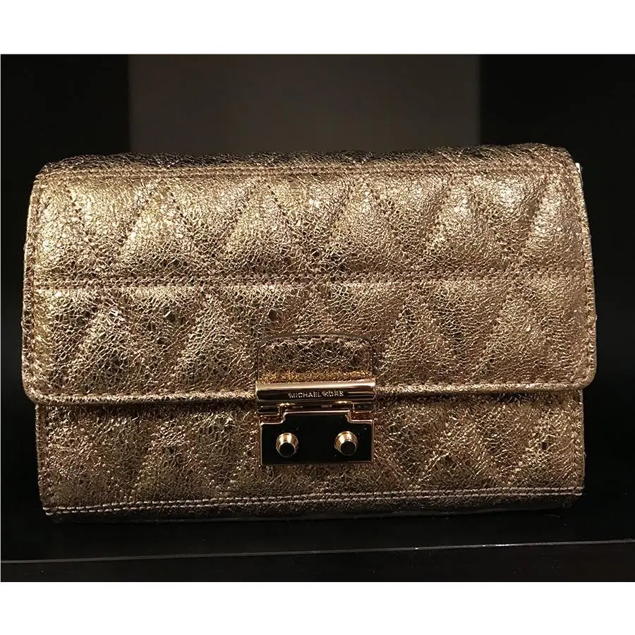 Michael Kors Ruby Medium Clutch Crossbody Pale Gold Leather