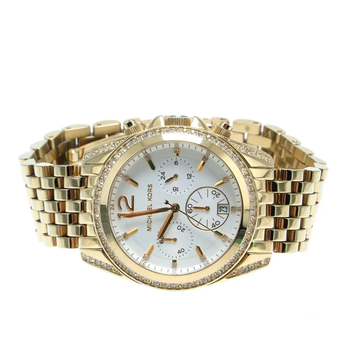 Michael Kors MK5835 Pressley Chronograph White Dial Gold-tone Ladies Watch F1331