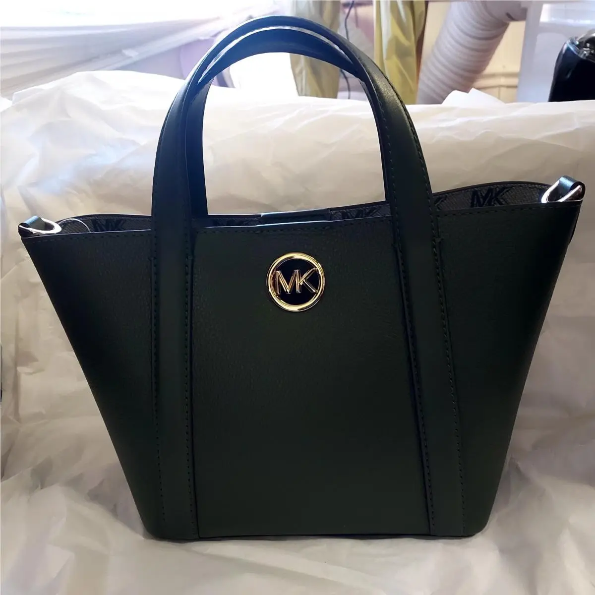 Hadleigh Small Double Handle Tote Bag in Green Leather by Michael Kors