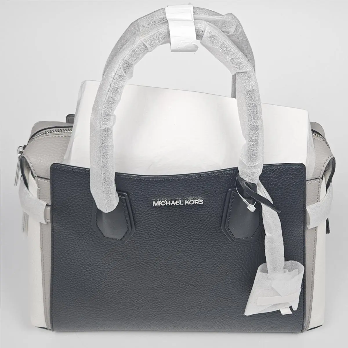 Michael Kors Purse Mercer Medium Zip Belted Satchel Shoulder Bag Black Leather